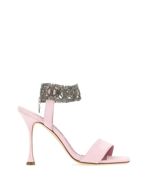 Manolo Blahnik Pink Pastel Suede Lierasan Sandals