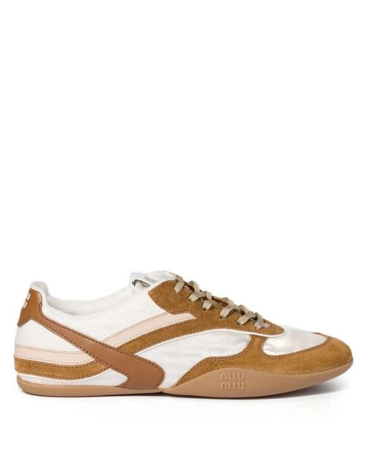 Miu Miu Brown Two-Tone Tech Fabric And Suede Gymnasium Sneakers
