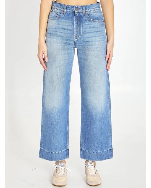 Chloé Blue High-Rise Cropped Wide-Leg Jeans