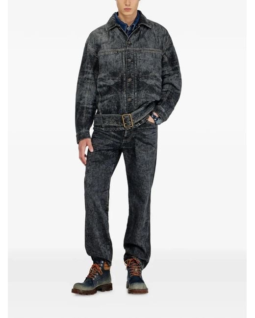 DIESEL Blue Biker-Inspired Denim Jacket for men
