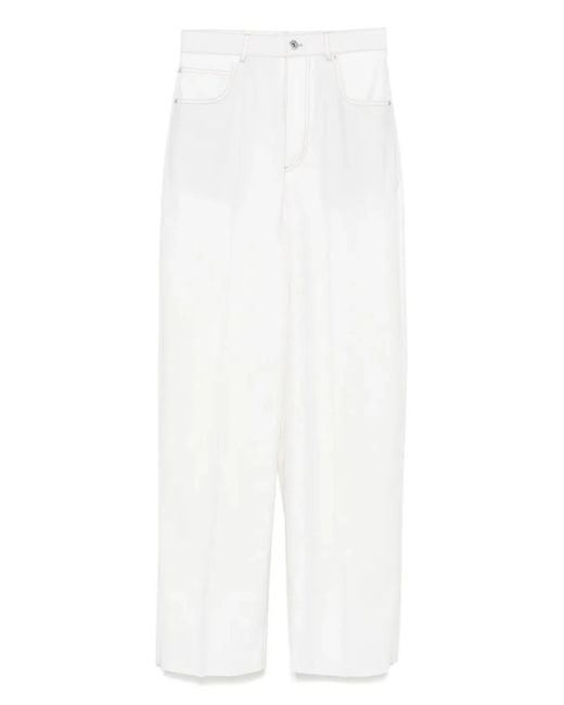 Bottega Veneta White Wool Wide-Leg Trousers