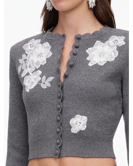 Self-Portrait White Lace Flower Knit Cardigan