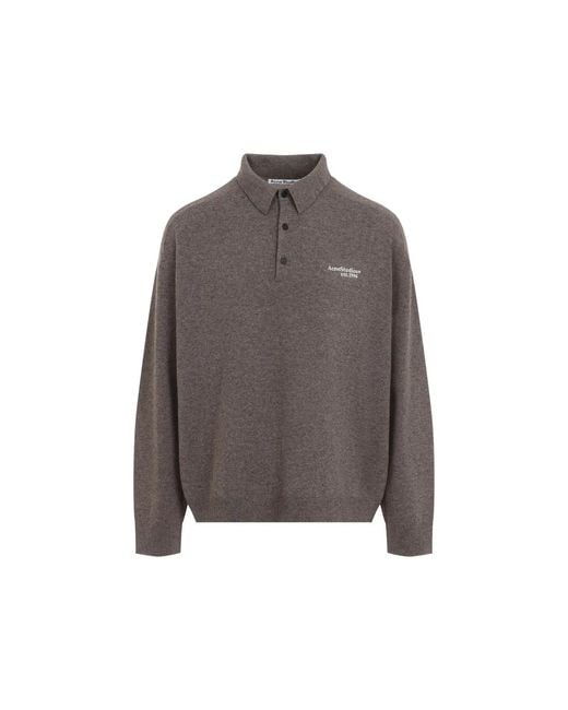Acne Gray Logo Wool Polo Shirt for men