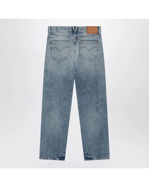 Versace Blue Washed-Effect Jeans With Small Studs for men