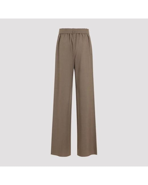 Max Mara Brown Tobacco Light Virgin Wool Salpa Bow Pants