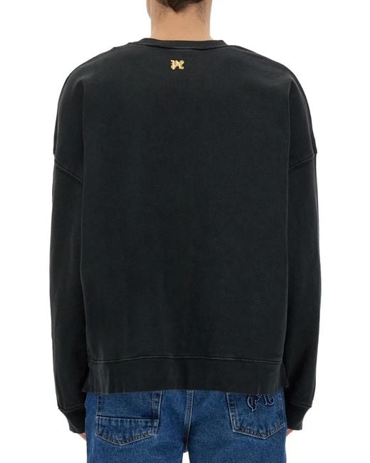 Palm Angels Black Burning Monogram Print Sweatshirt for men