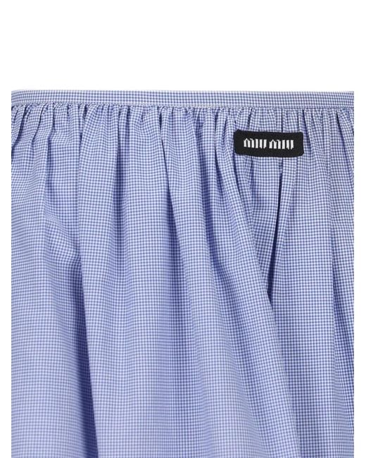 Miu Miu Blue Embroidered Cotton Skirt