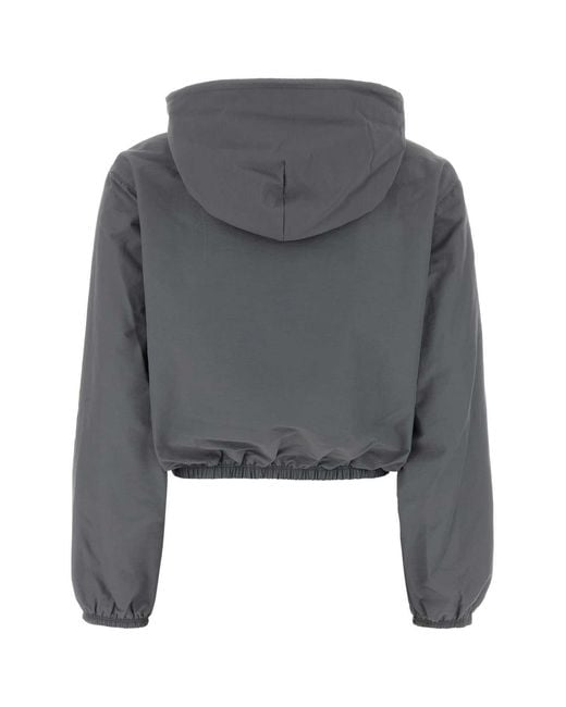 Alexander Wang Gray Shrunken Hoodie Jacket W/ Rhinestone Drawcord