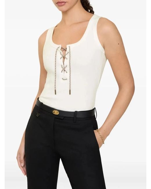 Burberry White Cotton Blend Tank Top With Check Trim