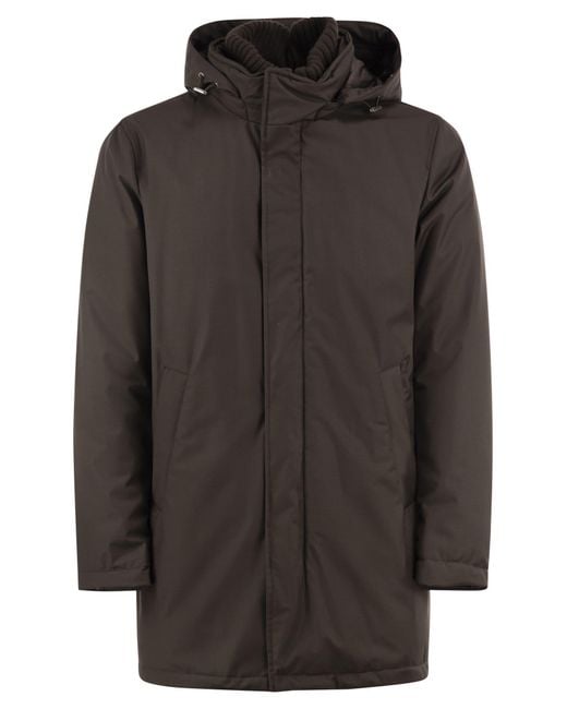 Herno Black Hooded Parka With Knitted Inner Collar for men
