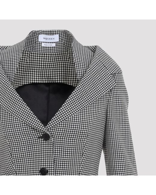McQueen Gray Balck Ivory Off Shoulder Jacket Harness