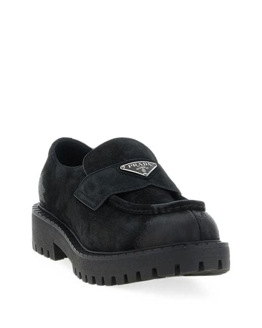 Prada Black Flat Shoes, 100% Vitello for men