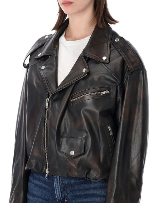 S.W.O.R.D Black Elastic Hem Leather Jacket