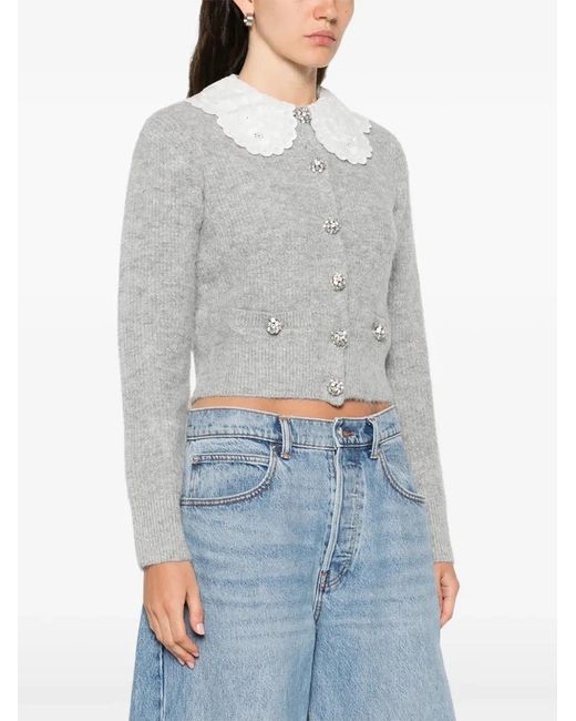 Self-Portrait Gray Lace Collar Cardigan