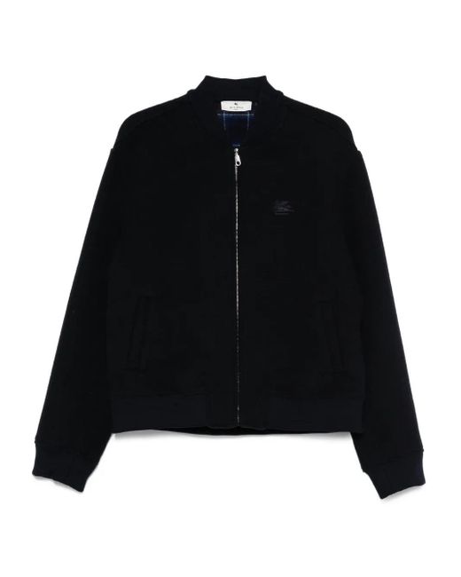 Etro Men's Black Embroidered Bomber Jacket With Zip Closure