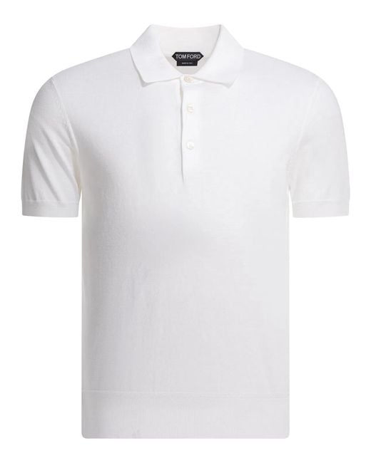 Tom Ford White Cotton Knit Polo Shirt for men