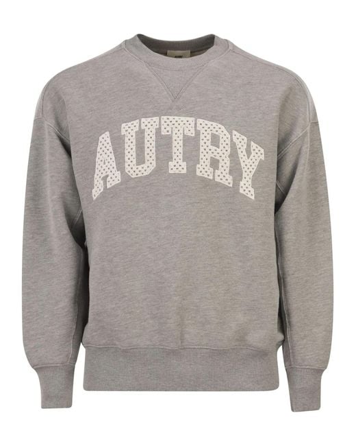Autry Gray Cotton Crew Neck Sweatshirt With Logo