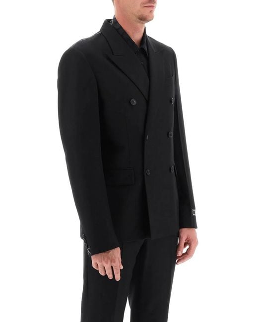 Versace Black Double-Breasted Wool Blazer for men