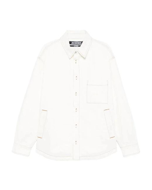 Jacquemus White Shirt Jacket With Contrast Stitching for men