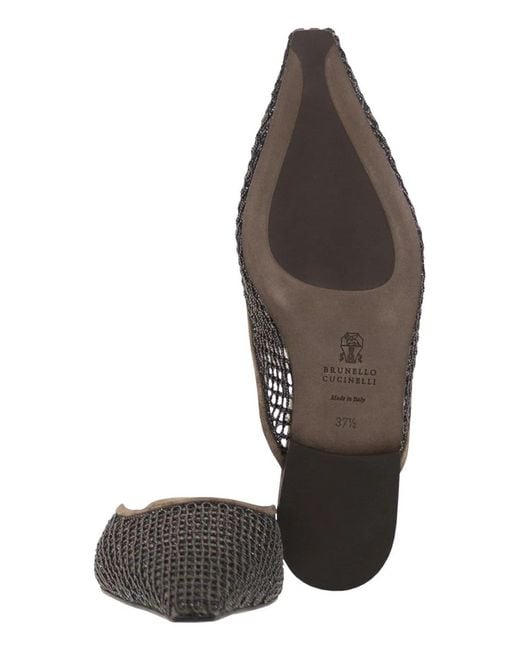Brunello Cucinelli Black Suede Mules With Precious Net Embroidery