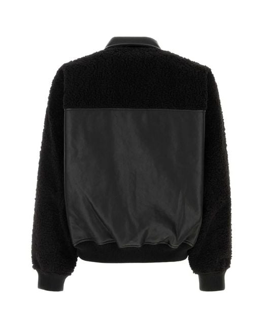 Random Identities Black Faux Shearling Leather Bomber Jacket Woven for men