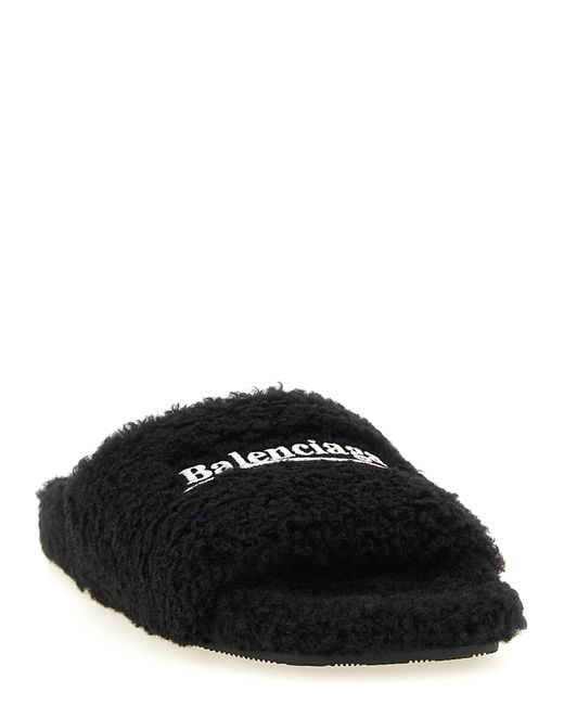 Balenciaga Black 'Furry' Open Sandals