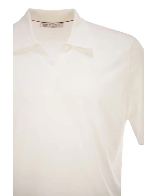 Brunello Cucinelli White Cotton Polo Style Sweater for men