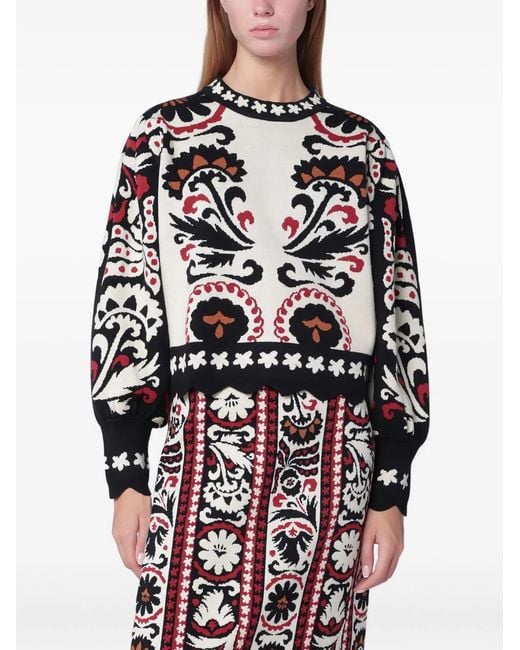 Farm Rio Black Wool Floral Pattern Sweater