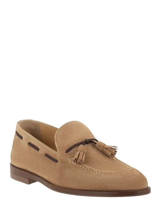 Brunello Cucinelli Brown Suede Loafers With Tassels for men