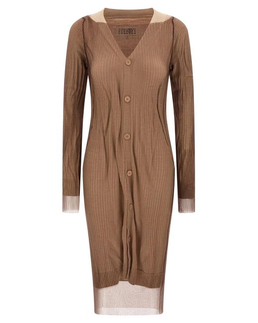 MM6 by Maison Margiela Brown 'Trapped' Double Layer Dress