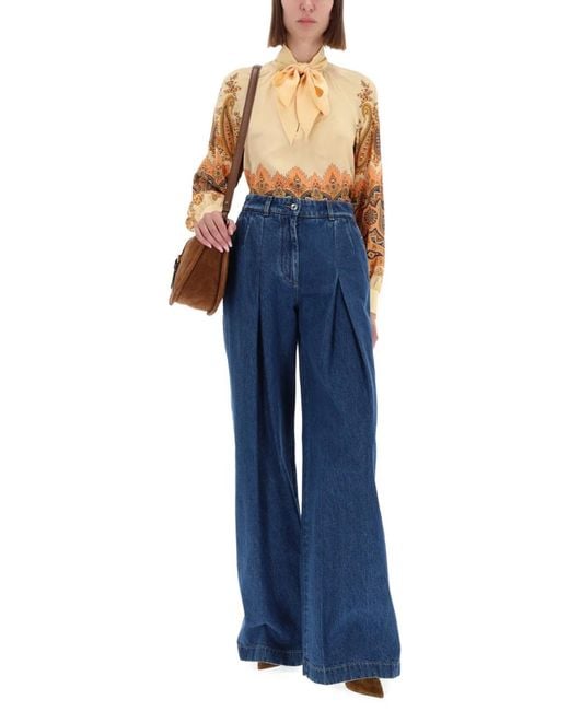 Etro Blue Multicolour Silk Top