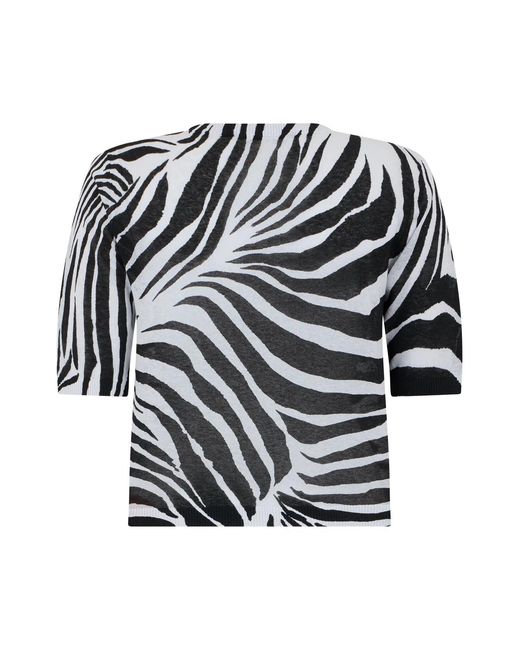 Max Mara Black Animal Print Sweater With Short Sleeves