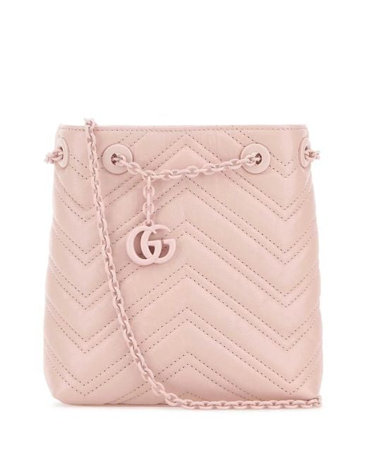 Gucci Pink Leather Micro Gg Marmont Bucket Bag