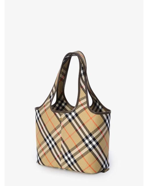 Burberry Natural Embroidered Canvas Small Check Shopping Bag