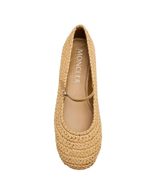 Moncler Brown Weave-Design Logo-Buckle Ballet Flats