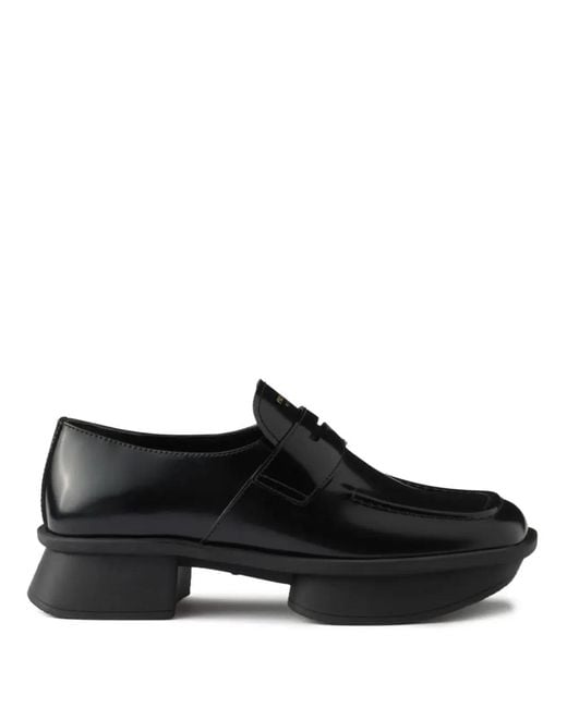 Prada Black Equal Brushed Leather Loafers