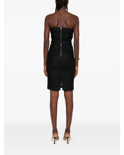 Self-Portrait Black Denim Bandeau Midi Dress