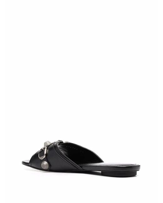 Balenciaga Black Leather Cagole Slippers