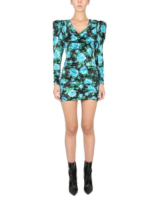 Alessandra Rich Blue Mini Satin Dress
