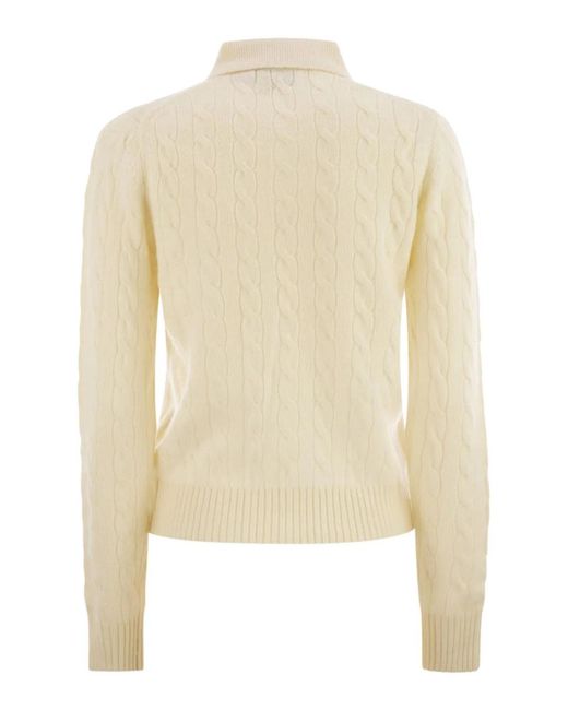 Polo Ralph Lauren Natural Wool And Cashmere Polo Shirt With Cable Knit