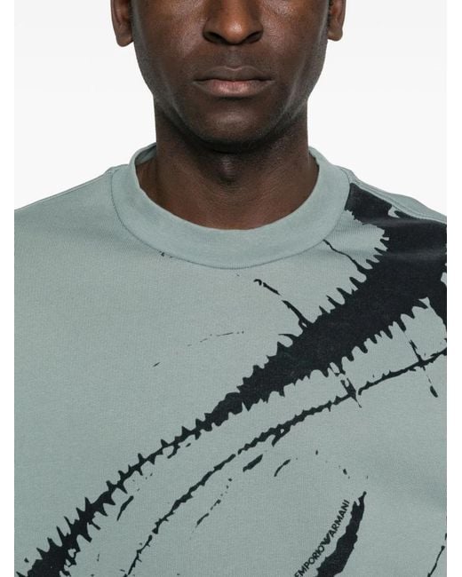 Emporio Armani Green Cotton Crewneck Sweathisrt for men