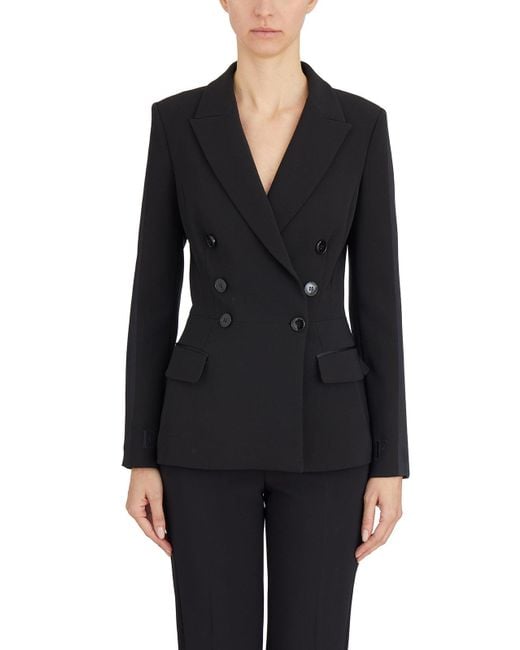 Elisabetta Franchi Black Double-Breasted Jacket With Satin Details