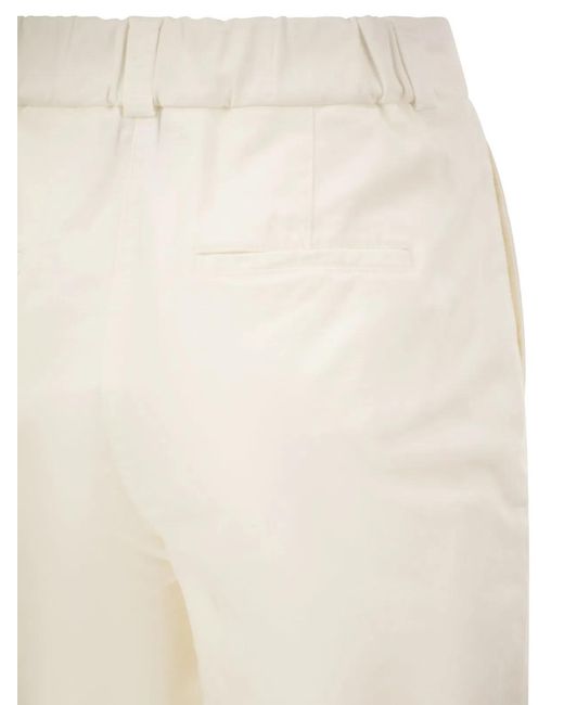 Peserico White Stretch Cotton Tapered Trousers With Elasticated Waistband