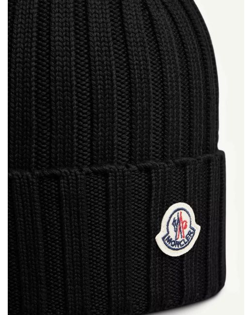 Moncler Black Logo Wool Beanie