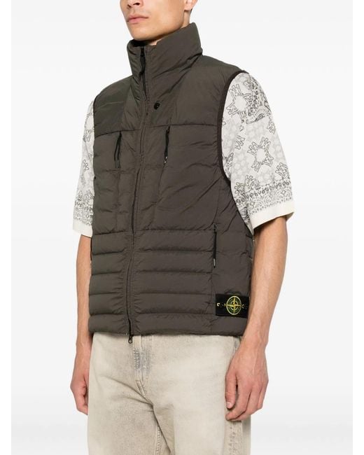 Stone Island Gray Quilted Badge Logo Vest for men