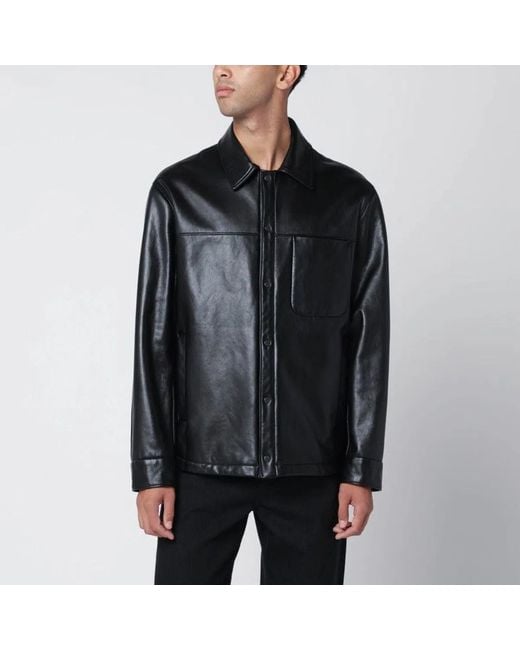 Salvatore Santoro Black Leather Overshirt for men