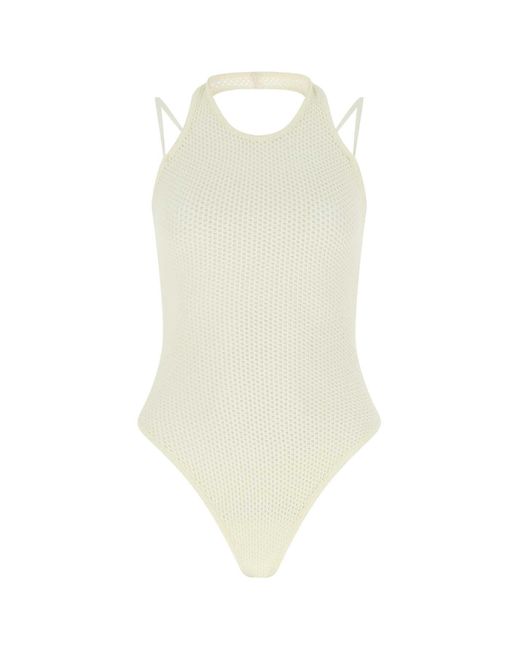 ANDREADAMO White Ivory Stretch Viscose Blend Bodysuit