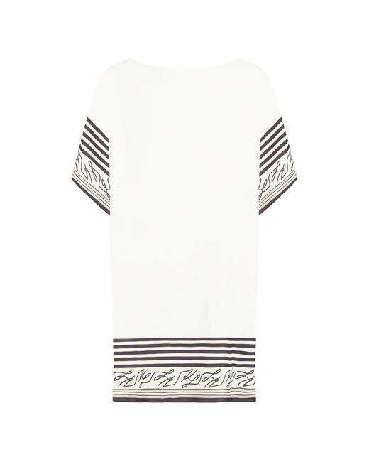 Karl Lagerfeld White Natural Striped Poncho Logo