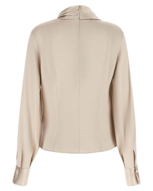 Brunello Cucinelli Natural Asymmetric Draped Blouse