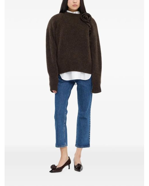 ROTATE BIRGER CHRISTENSEN Black Knitted Flower Jumper